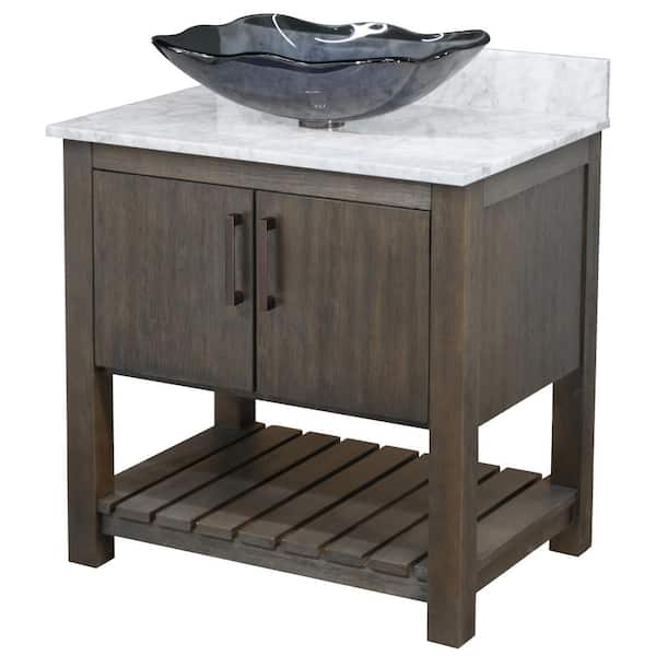 Novatto Ocean Breeze 31 in. W x 22 in. D x 31 in. H in Cafe with Cararra White Marble Top and Grey Sink
