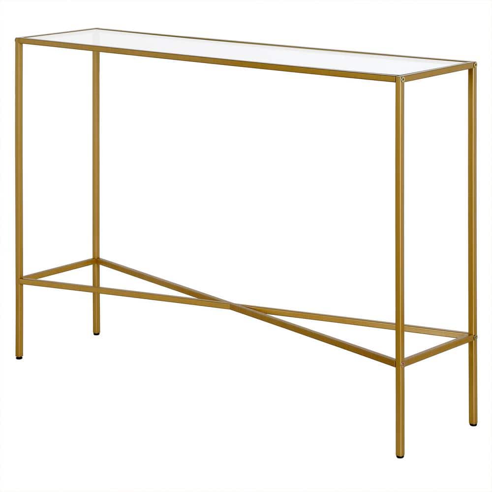 Modern Industrial Brass & Glass Console Table - 42" Wide