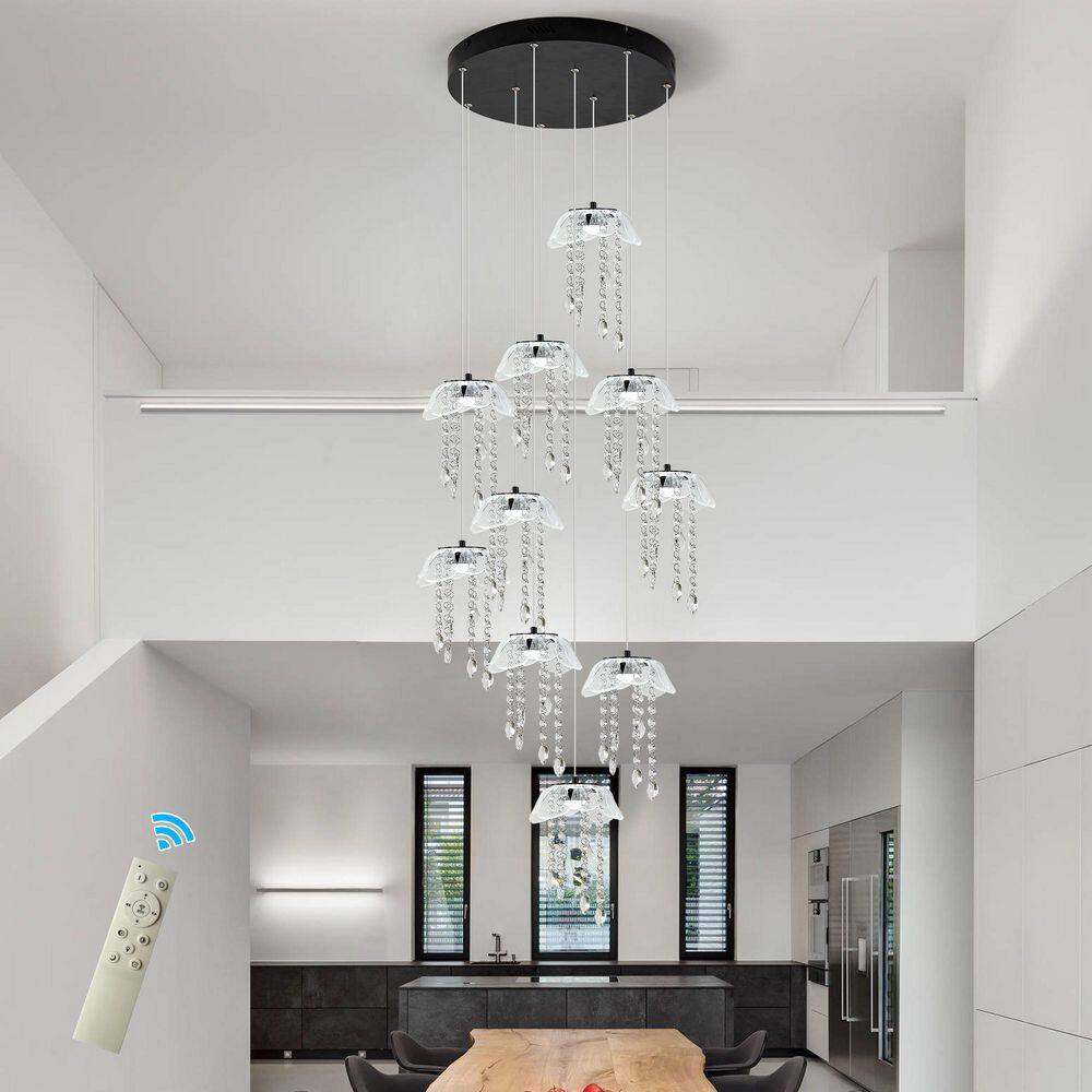 10 Light Black Modern Cluster Dimmable Integrated LED Chandelier with Clear Crystal Shade and Remote Included for Stairs price history on PriceWatchPro
