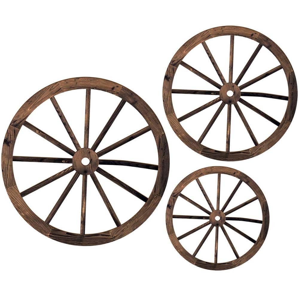 3-Piece 12/10/8 in. Old Western Hanging Decorative Wheels for Garden Home B