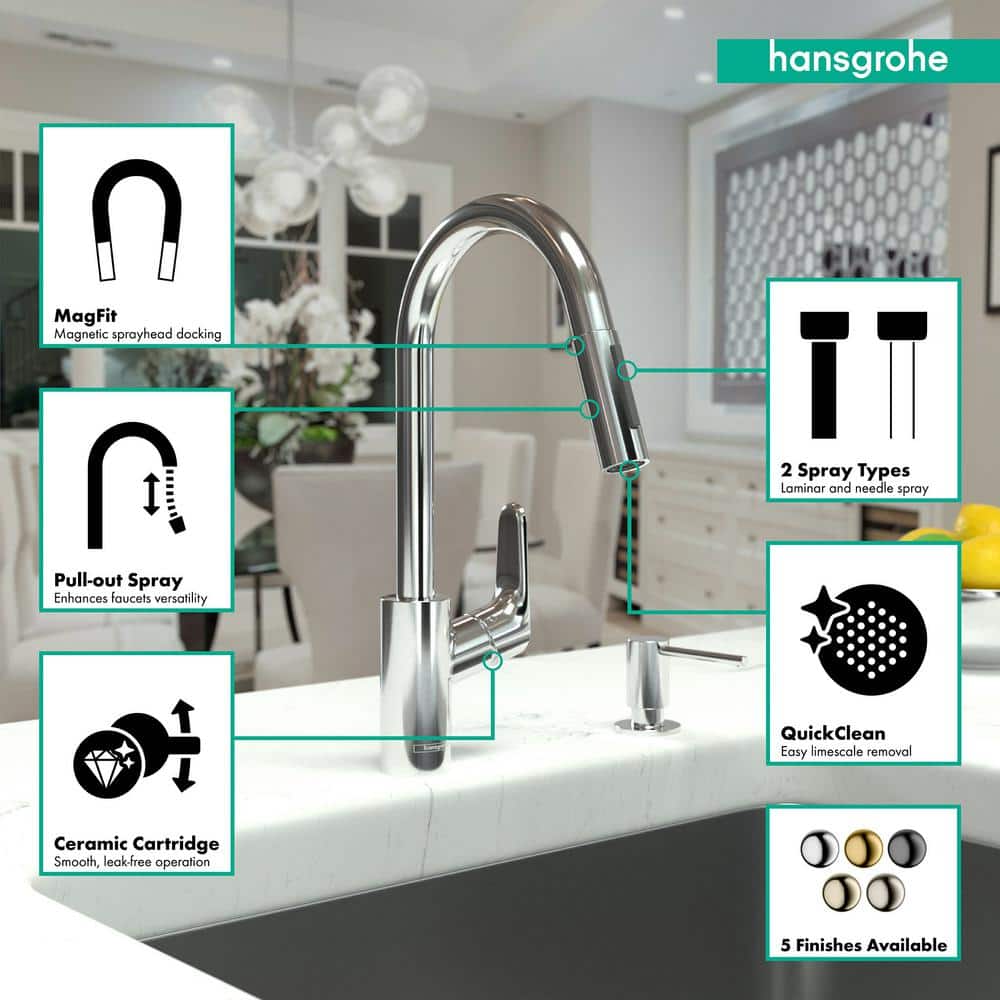 Focus HighArc 16'' Chrome Brass Pull-Out Kitchen Faucet