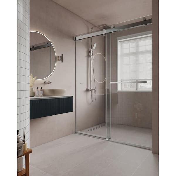 VS Series 44"-48" W x 78" H Soft Closing Frameless Double Sliding Shower Door with 3/8" Tempered Glass In Chrome