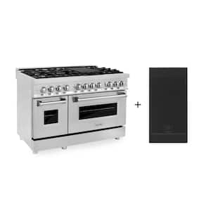 48 in. 7 Burner Double Oven Dual Fuel Range with Brass Burners in Stainless Steel with Griddle