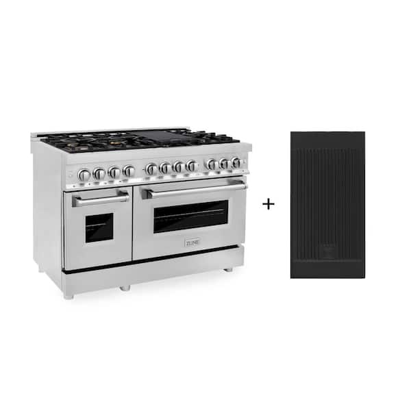 ZLINE Kitchen and Bath 48 in. 7 Burner Double Oven Dual Fuel Range with Brass Burners in Stainless Steel with Griddle