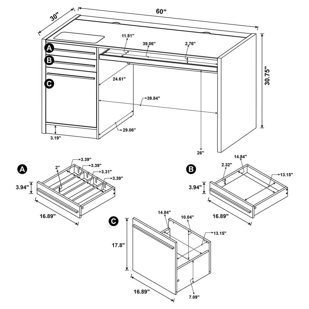 Contemporary Cappuccino Home Office Desk with Power Outlet and Storage