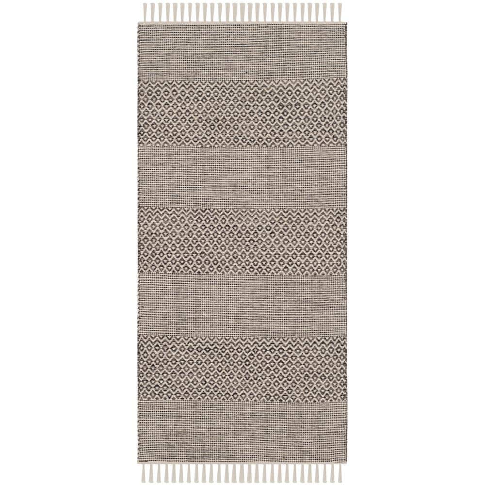 Ivory and Anthracite Handwoven Cotton-Wool Blend Area Rug 2'3" x 4'