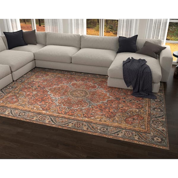 Cayetana Rust 10 ft. x 14 ft. Vintage Distressed Machine Washable Area Rug