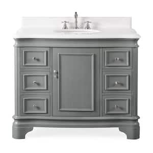 42 in. Sesto - Grey 42 in. W x 21.5 in. D x 35.25 in. H Bathroom Vanity in Grey Color with White Quartz Top