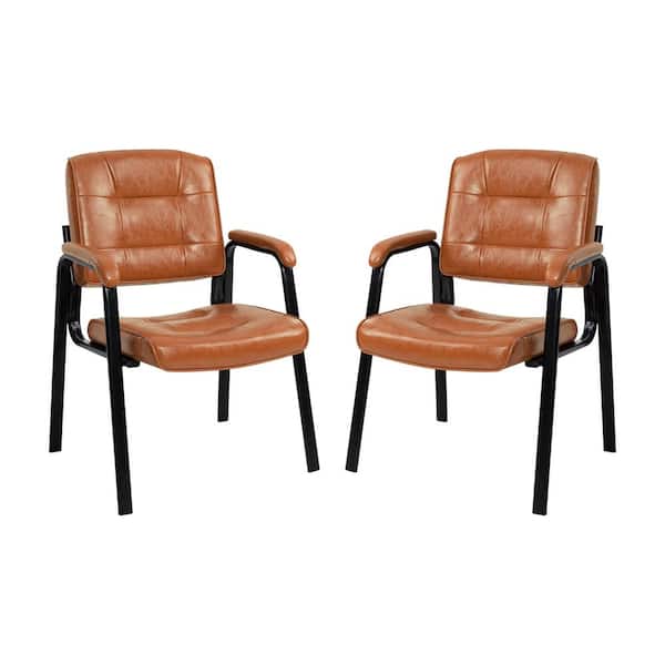 Office Guest Chair Set of 2 Leather Upholstered Waiting Room Chairs, Reception Chairs in Caramel with Padded Arm Rest