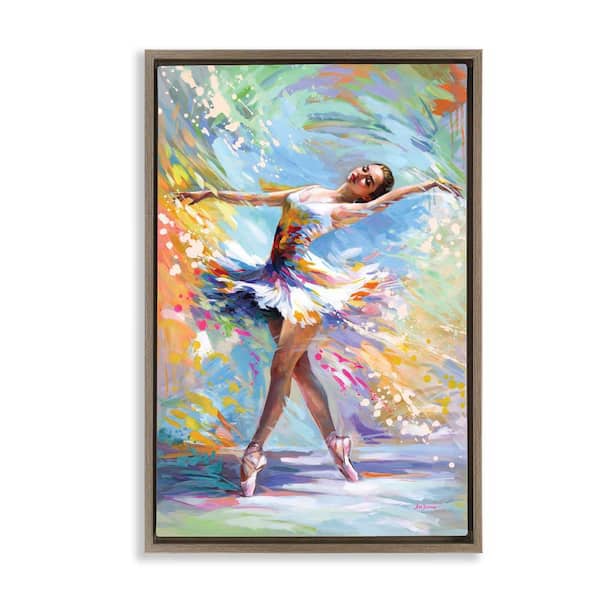 Ballerina on Pastel Splatter by Leon Devenice Brown Floater Frame People Graphic Art Print 25 in. x 17 in.