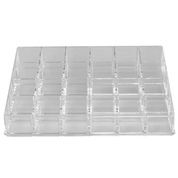 Home Basics 24-Compartment Transparent Plastic Cosmetic Makeup and Nail Polish Storage Organizer Holder in Clear