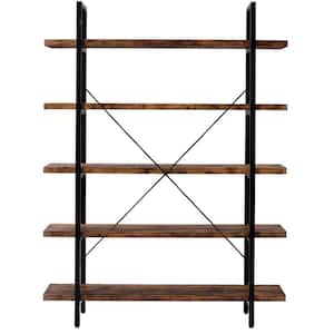 Modern 63 in. Rustic Brown MDF 5-Tier Shelf Industrial Bookcase with Rustic Wood and Metal Frame