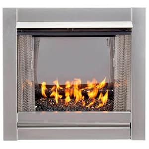Vent-Free Stainless Outdoor Gas Fireplace Insert With Black Fire Glass Media - 24,000 BTU