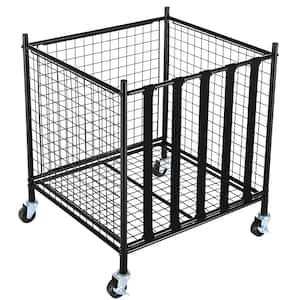 80 lbs. Rolling Sports Ball Storage Cart Lockable Basketball Cage with Elastic Straps Sport Equipment Holder Organizer