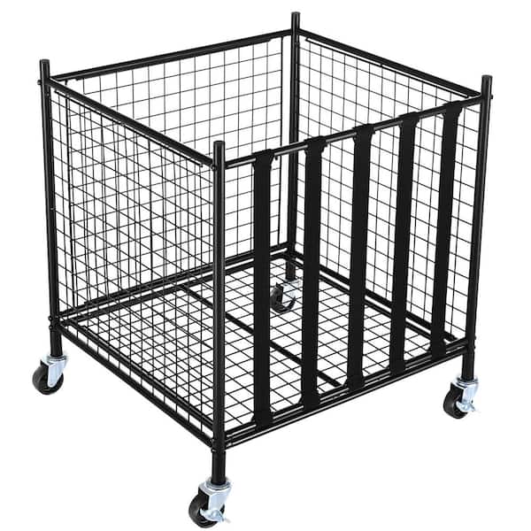 80 lbs. Rolling Sports Ball Storage Cart Lockable Basketball Cage with Elastic Straps Sport Equipment Holder Organizer