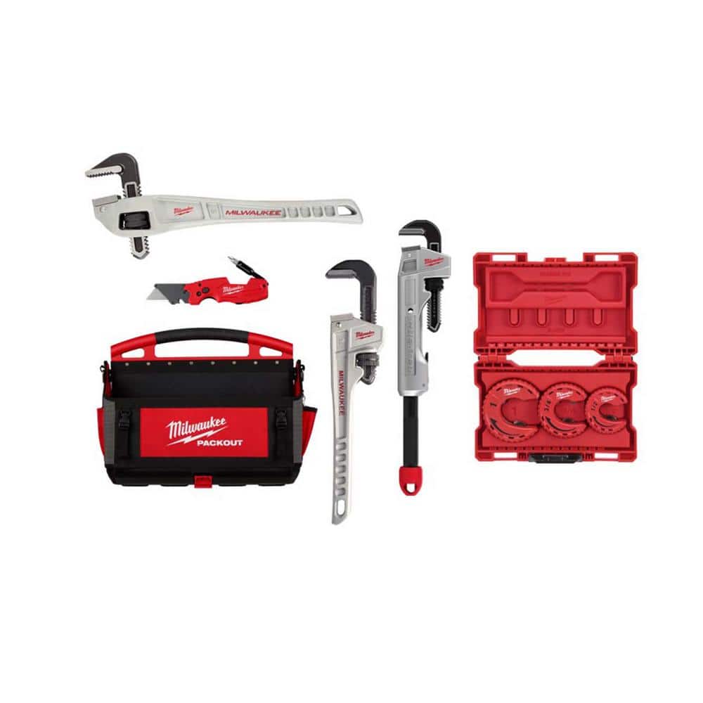 Milwaukee Packout Tote w/14 in. Alumium Pipe Wrench, 14 in