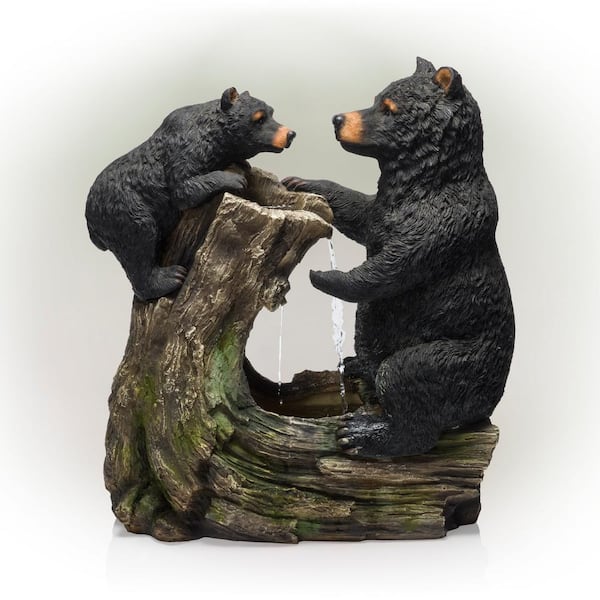 Alpine Corporation 26 in. Tall Bear and Cub with Tree Fountain Yard Statue Decoration