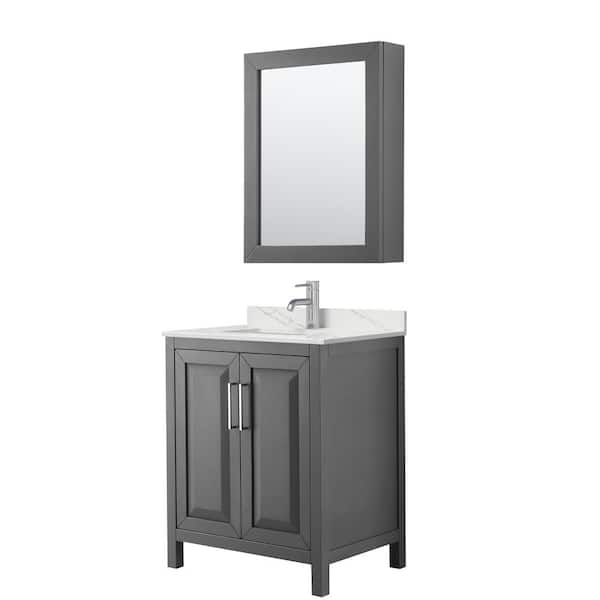 Wyndham Collection Daria 30 in. W x 22 in. D x 35.75 in. H Single Bath Vanity in Dark Gray with Giotto Quartz Top and Mirror