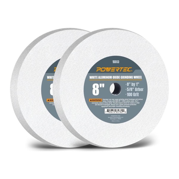 8 in. x 1 in. x 5/8 in. Arbor, 100 Grit White Aluminum Oxide Grinding Wheel for Bench Grinder (2-Pack)