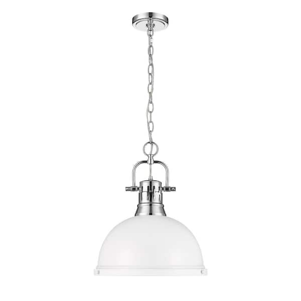 Duncan 16.875 in. 1 Light Chrome Pendant Light with Matte White Shade