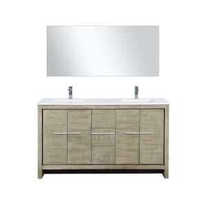 Lafarre 60 in W x 20 in D Rustic Acacia Double Bath Vanity, White Quartz Top, Chrome Faucet Set and 55 in Mirror