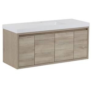 Millhaven 48.5 in. W x 18.75 in. D Floating Bath Vanity in Caramel Mist with Cultured Marble Top in White with Sink