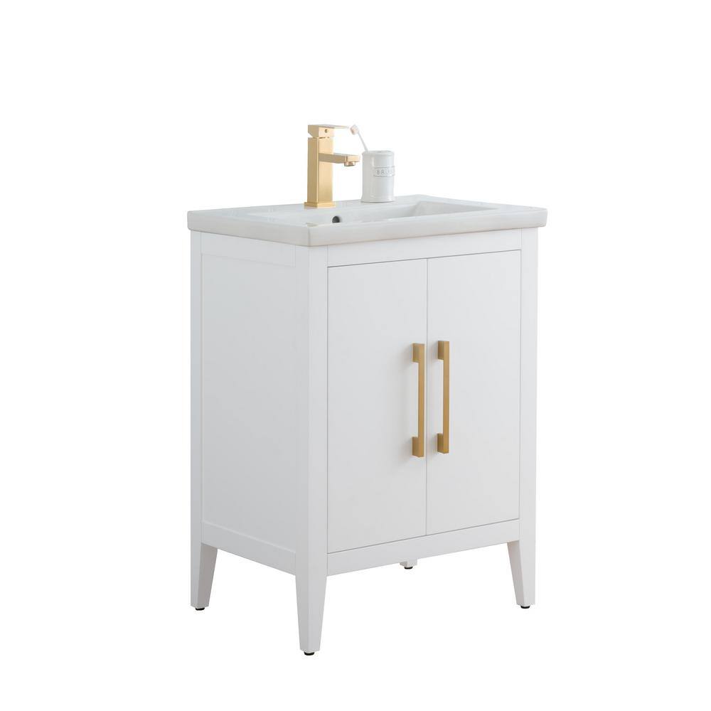 24" White Single Sink Bathroom Vanity with Gold Hardware