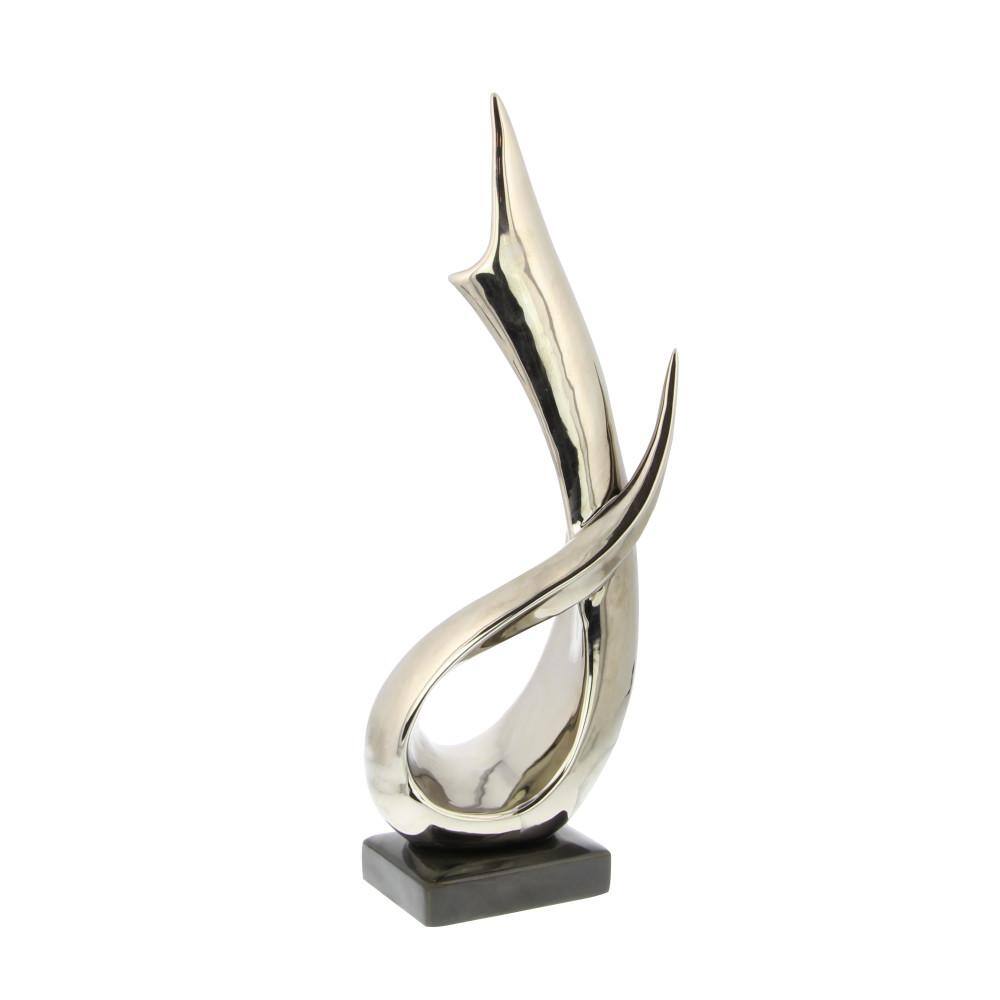 Silver Porcelain Abstract Sculpture with Black Base, 17" Height
