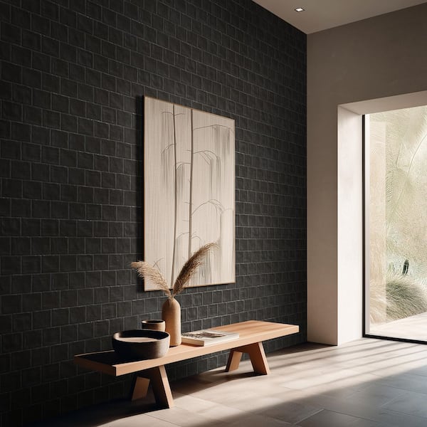 Zelyge Midnight Black 4 in. x 4 in. Satin Ceramic Zellige Handmade Look Backsplash Tile (5.46 sq. ft. /Case)