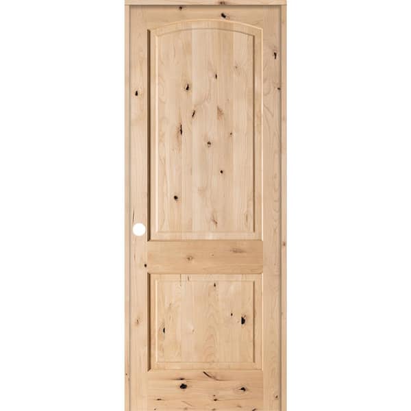 Krosswood Doors 24 in. x 96 in. Rustic Knotty Alder 2-Panel Top Rail Arch Solid Right-Hand Wood Single Prehung Interior Door