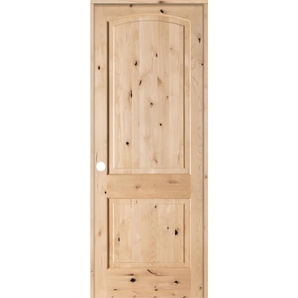 Krosswood Doors 28 in. x 96 in. Rustic Knotty Alder 2 Panel Top Rail Arch Solid Wood Right-Hand Single Prehung Interior Door