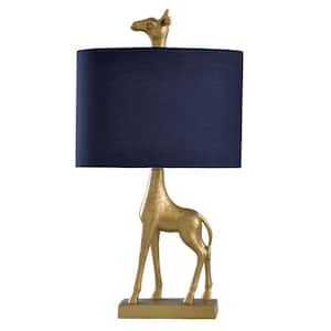 27 in. Solid Gold Table Lamp with Navy Blue Hardback Fabric Shade