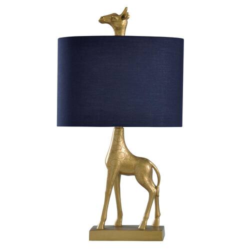 27 Solid Gold Table Lamp with Navy Blue Hardback Fabric Shade