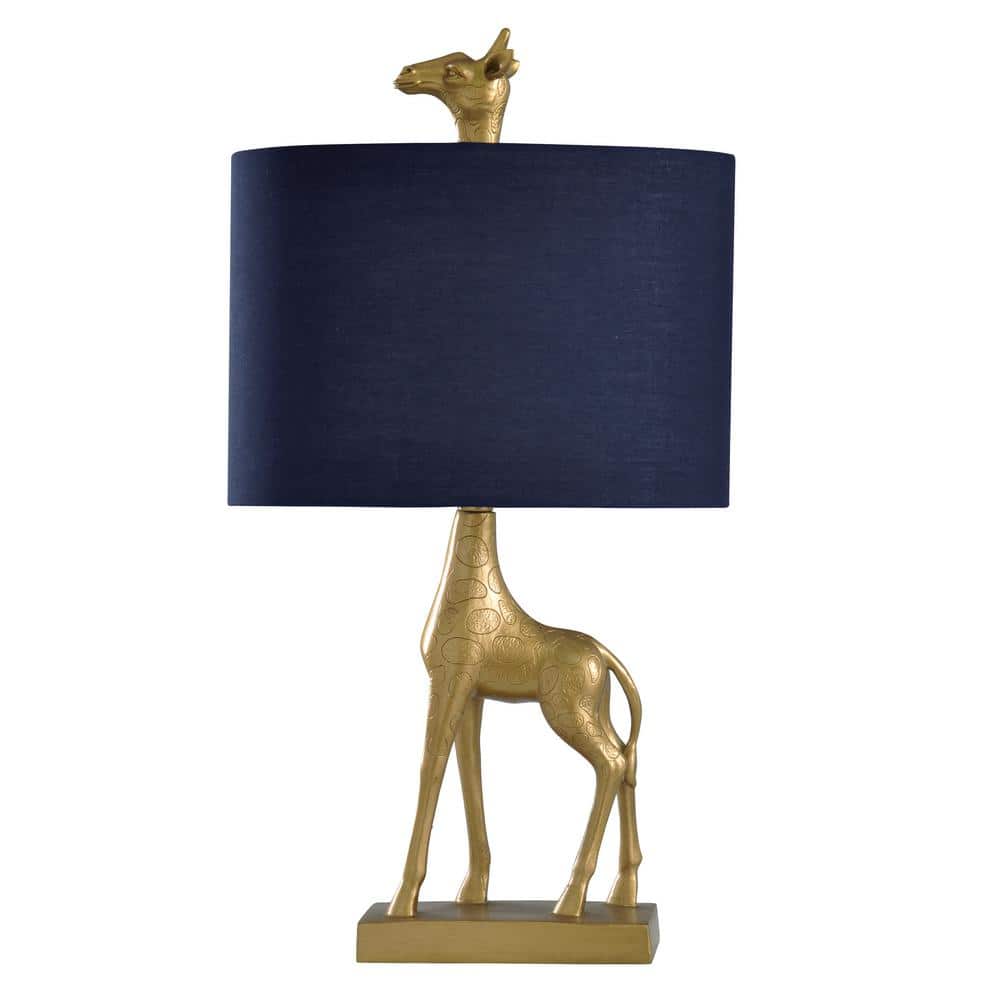 StyleCraft 27 in. Solid Gold Table Lamp with Navy Blue Hardback