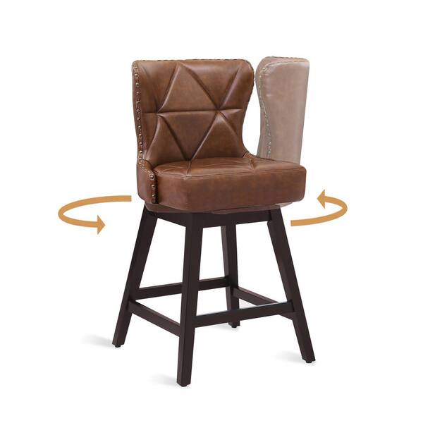 Zola 26 in. Dark Brown Wood Frame Faux Leather Upholstered Swivel Bar Stool (Set of 1)