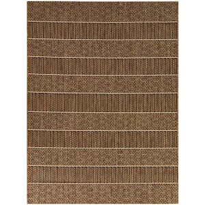 Natural Stripes Brown Doormat 2 ft. x 7 ft. Border Indoor/Outdoor Area Rug