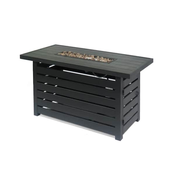 Huluwat Black Rectangular 24 in.H Propane Gas Fire Pit Table, 30,000 BTU with Lava Rocks