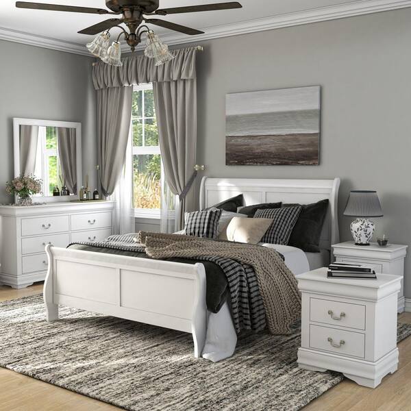 Furniture Of America 5 Piece Burkhart White Wood King Bedroom Set With 2 Nightstands And Dresser