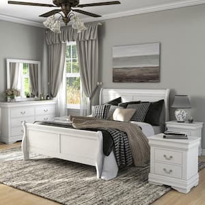 5-Piece Burkhart White Wood Queen Bedroom Set with 2-Nightstands and Dresser w/Mirror