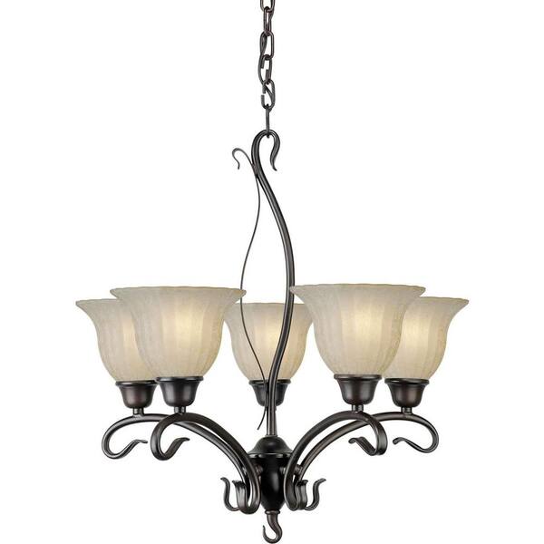 Forte Lighting 5-Light Antique Bronze Chandelier with Mica Flake Glass
