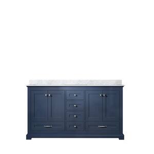 Dukes 60 in. W x 22 in. D Navy Blue Double Bath Vanity and Carrara Marble Top