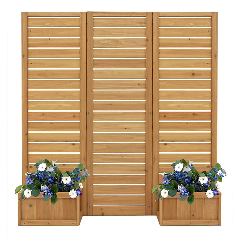 Natural Cedar Folding Privacy Screen with Planters