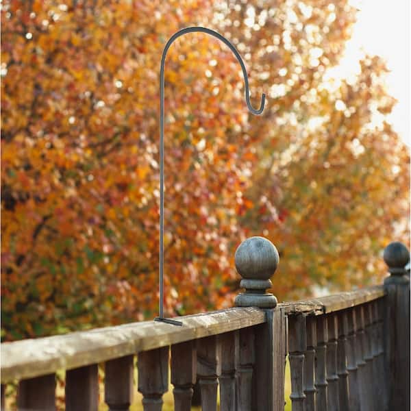 Achla Designs Deck Rail Shepherd's Iron Pole With Adjustable Height, 41.5 in. Tall, Black Powder Coat Finish