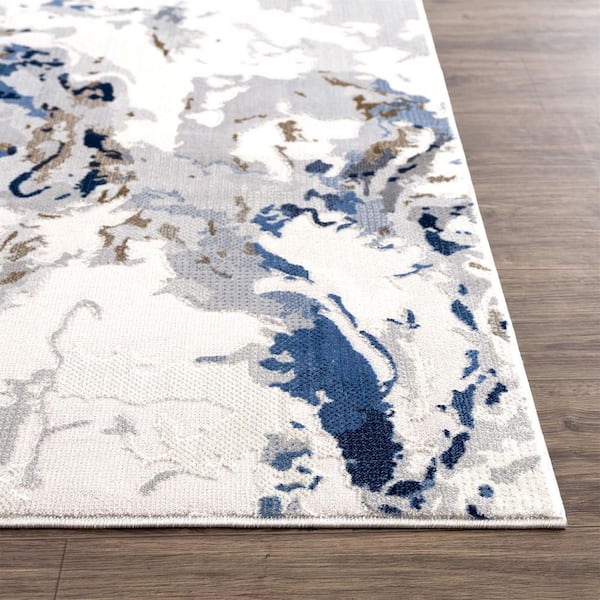 Regal Grey and Blue 2 ft. x 3 ft. Abstract Polypropylene Area Rug