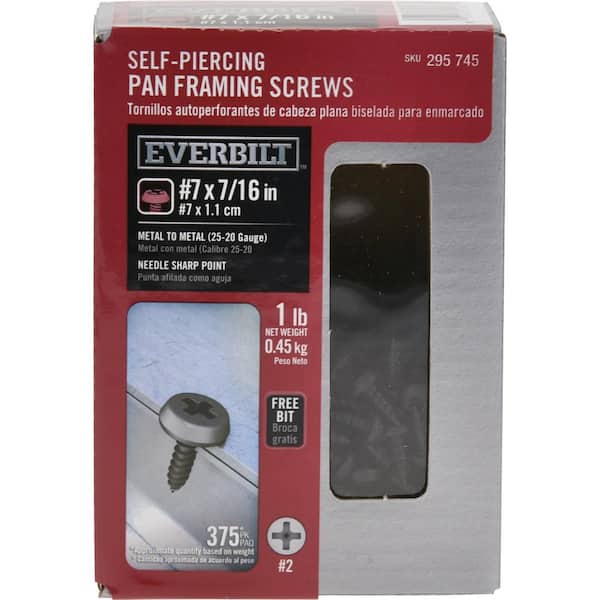 Everbilt #7 7/16 in. Phillips Pan-Head Sharp Point Framing Screw 1 lb.-Box (375-Piece)