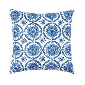 Blue Delft Garden 1 Indoor/Outdoor 18 in. x 18 in. Standard Throw Pillow