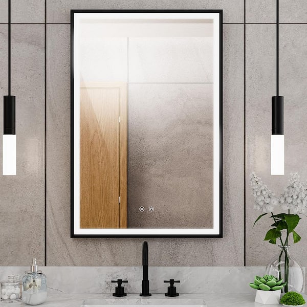 Brilliance 24 in. W x 36 in. H Rectangular Frameless Light-up Wall Mounted Bathroom Vanity Mirror in Matte Black