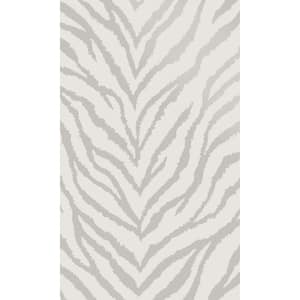 Light Grey Metallic Zebra Lines Animal Print-Shelf Liner Non-Woven Non-Pasted Wallpaper (57 sq. ft.) Double Roll