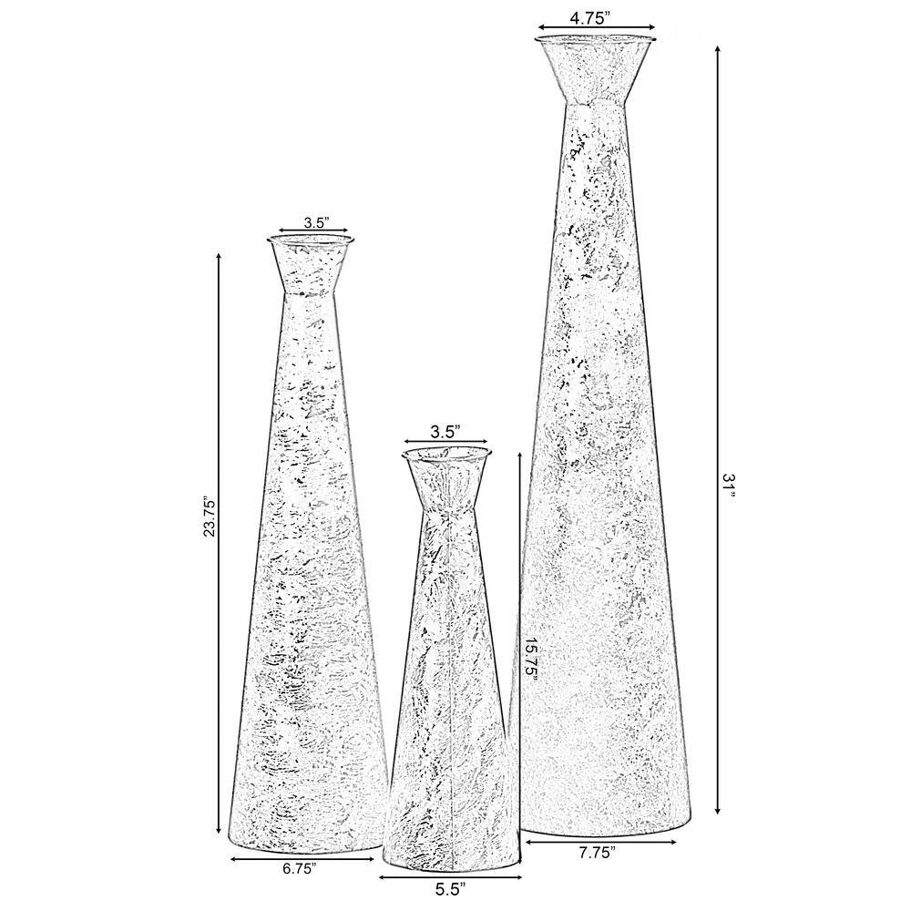 Gold Weathered Metal Decorative Floor Vase Set of 3