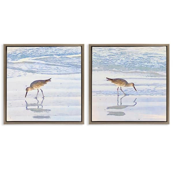 Stupell Industries Seaside Sandpiper Birds by Christine Zalewski 2-Pieces Brown Floater Frame Coastal Graphic Art Print 25 in. x 25 in.